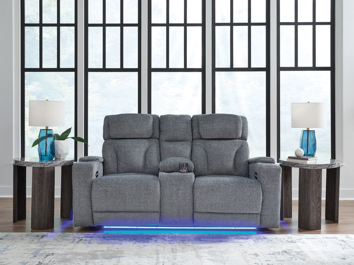 Studio Cave - Power Reclining Loveseat with Console - Steel