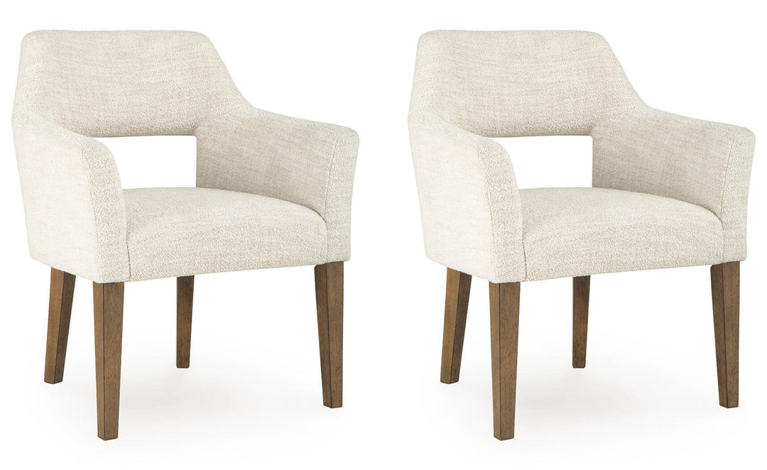 Marxmore - Dining Upholstered Arm Chair (Set of 2) - Beige / Brown - Roberts Furniture & Mattress (Yorktown, VA)