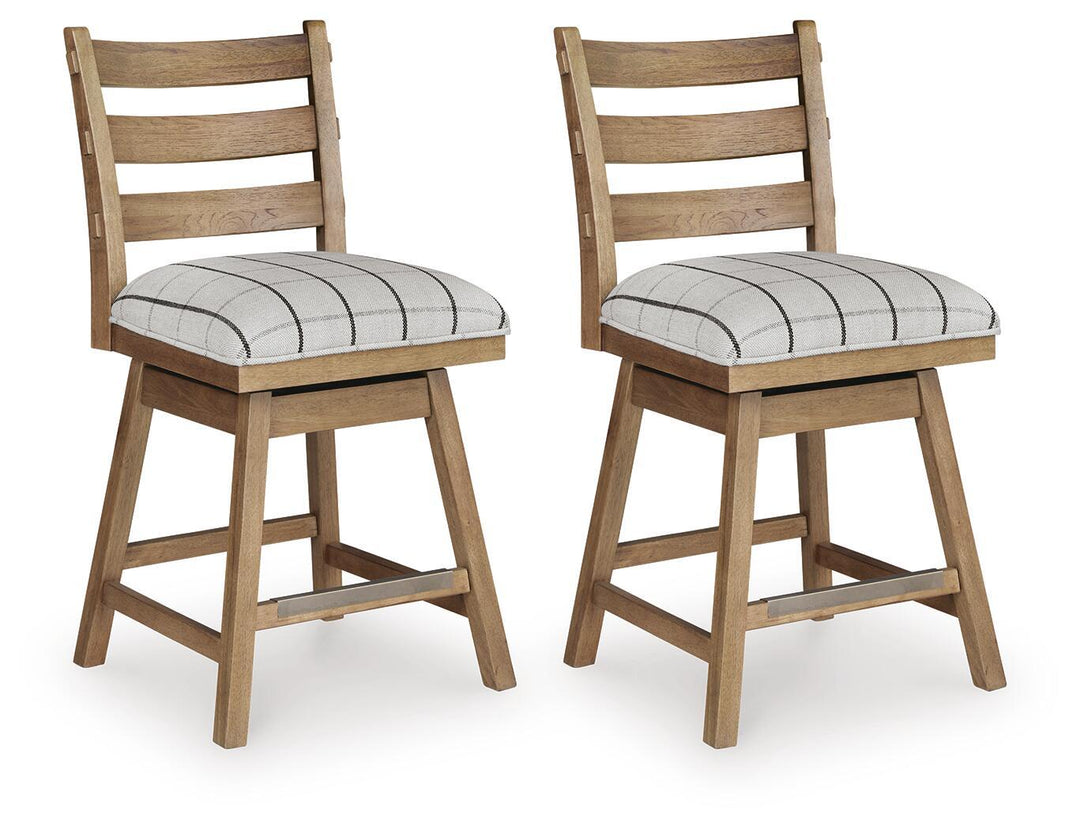 Ridgester - Upholstered Swivel Barstool (Set of 2) - Light Brown - Roberts Furniture & Mattress (Yorktown, VA)