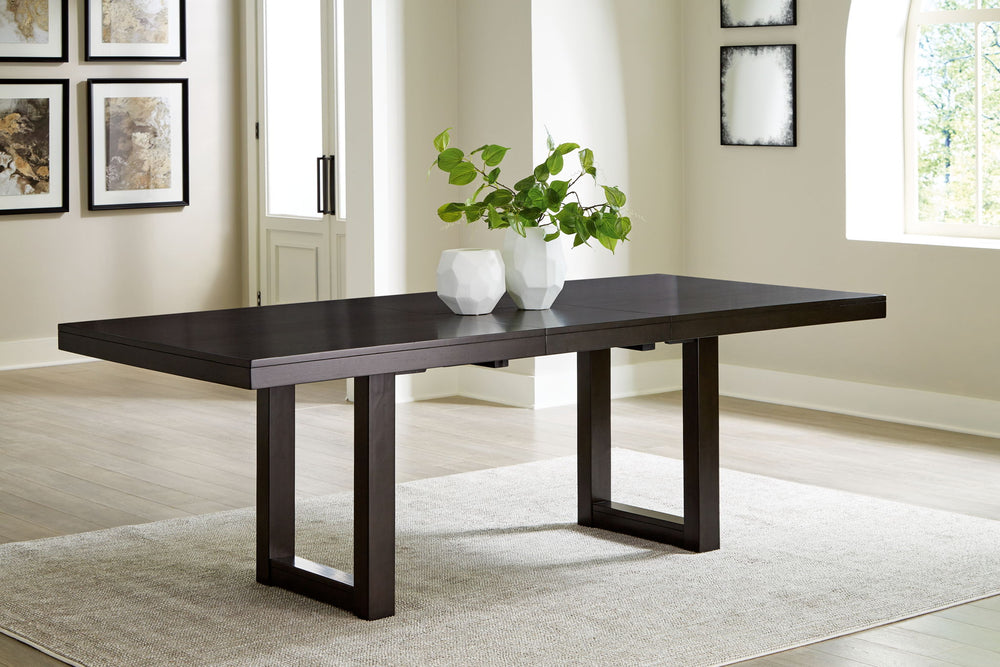 Neymorton - 7 Pc. - Rectangular Extension Table, 6 Side Chairs - Dark Grayish Brown - Roberts Furniture & Mattress (Yorktown, VA)