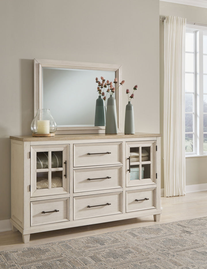 Shaybrock - 4 Pc. - Dresser, Mirror, Queen Panel Bed - Antique White