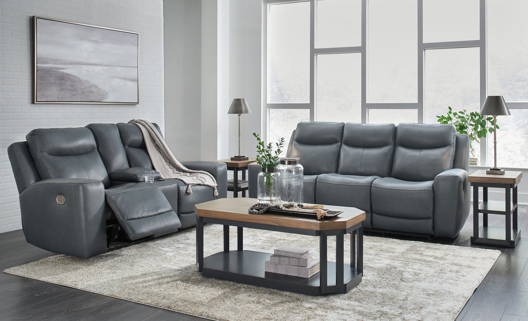 Mindanao - 2 Pc. - Power Reclining Sofa, Power Reclining Loveseat with Console - Steel - Roberts Furniture & Mattress (Yorktown, VA)