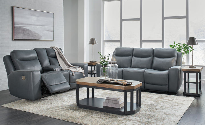 Mindanao - 2 Pc. - Power Reclining Sofa, Power Reclining Loveseat with Console - Steel - Roberts Furniture & Mattress (Yorktown, VA)