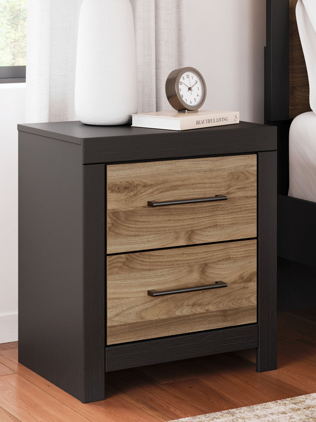 Vertani - Two Drawer Night Stand - Black / Honey Brown