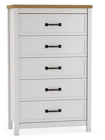 Kerisden - Five Drawer Chest - White / Brown - Roberts Furniture & Mattress (Yorktown, VA)