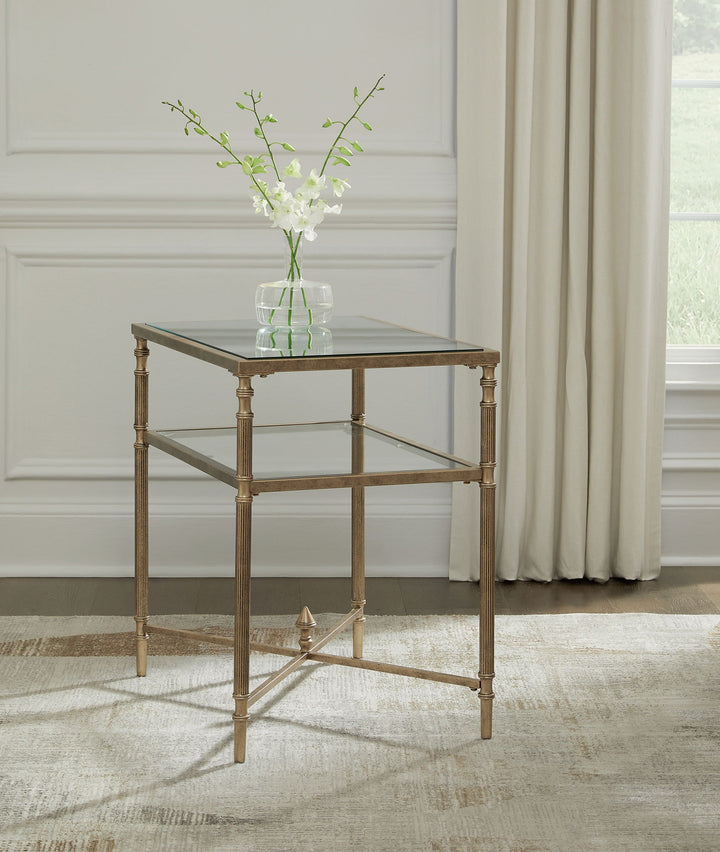 Cloverty - Rectangular End Table - Aged Gold Finish