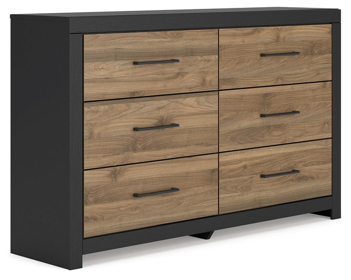 Vertani - Six Drawer Dresser - Black / Honey Brown