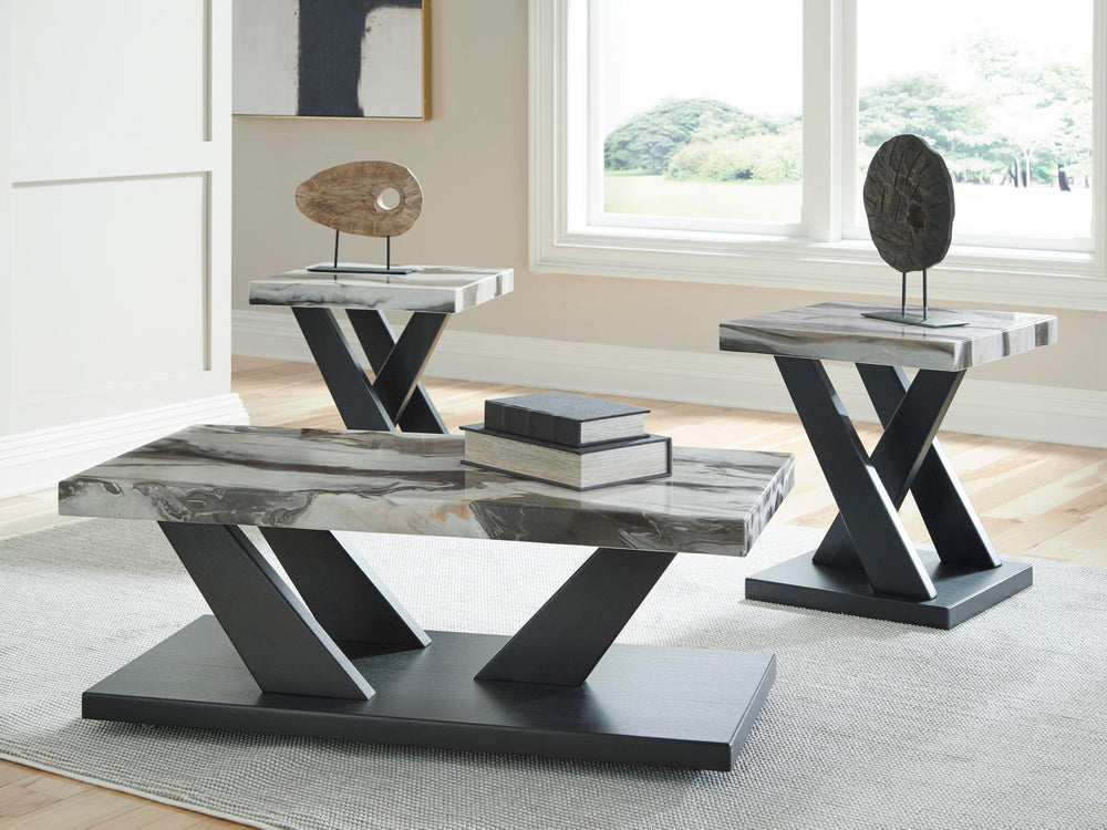 Cendill - Occasional Table Set (Set of 3) - Dark Brown / White / Black - Roberts Furniture & Mattress (Yorktown, VA)