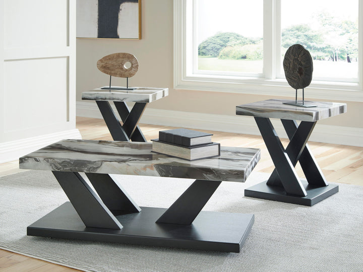 Cendill - Occasional Table Set (Set of 3) - Dark Brown / White / Black - Roberts Furniture & Mattress (Yorktown, VA)