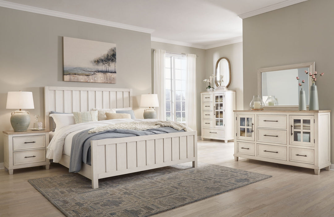 Shaybrock - 4 Pc. - Dresser, Mirror, Queen Panel Bed - Antique White