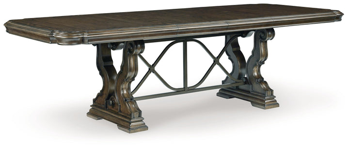 Maylee - 11 Pc. - Dining Extension Table, 4 Side Chairs, 2 Arm Chairs, Storage Bench, Buffet And Hutch - Dark Brown - Roberts Furniture & Mattress (Yorktown, VA)