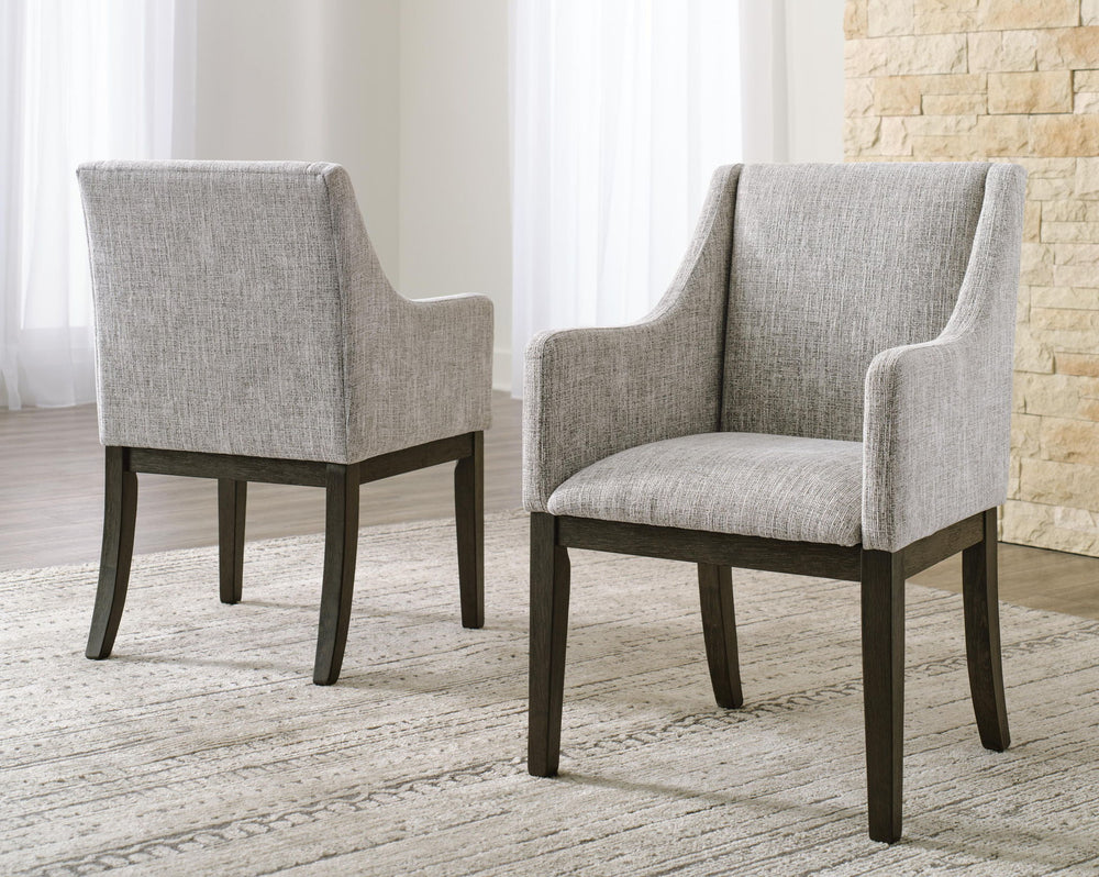 Burkhaus - Dining UPH Arm Chair (Set of 2) - Beige / Dark Brown - Roberts Furniture & Mattress (Yorktown, VA)