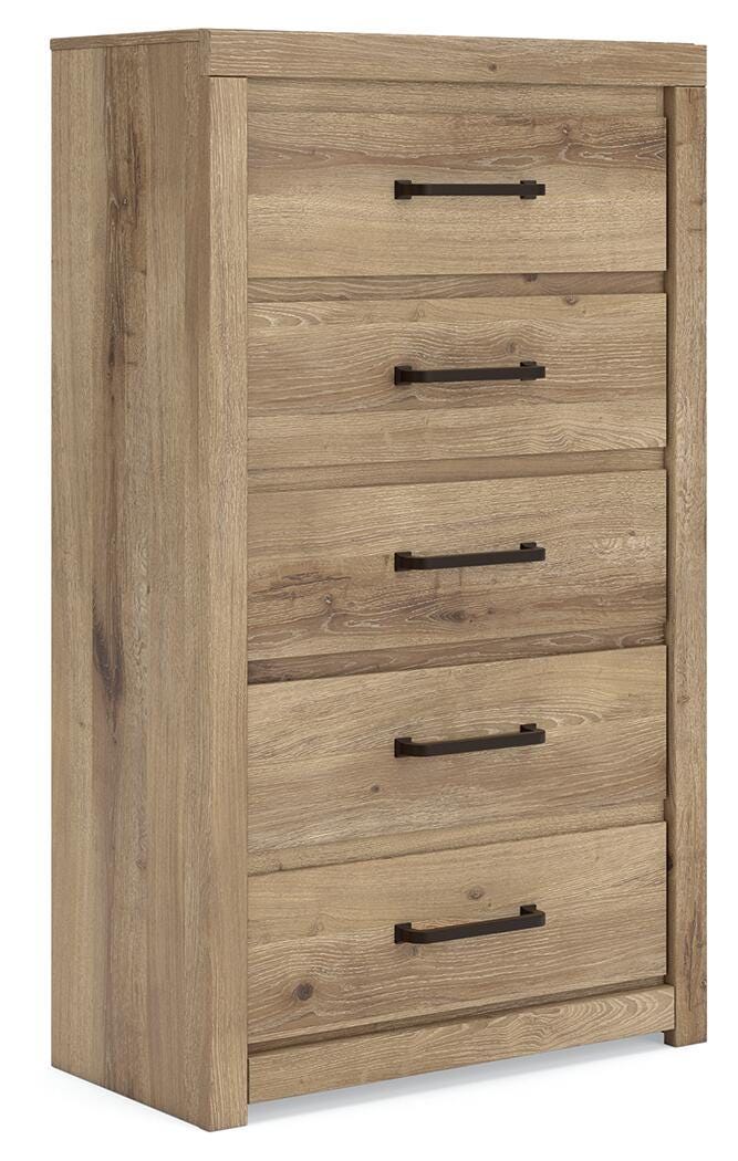 Brozmont - Five Drawer Chest - Tan - Roberts Furniture & Mattress (Yorktown, VA)