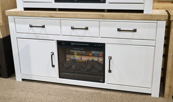 Savonport - XL TV Stand With Fireplace Option - White / Brown - Roberts Furniture & Mattress (Yorktown, VA)