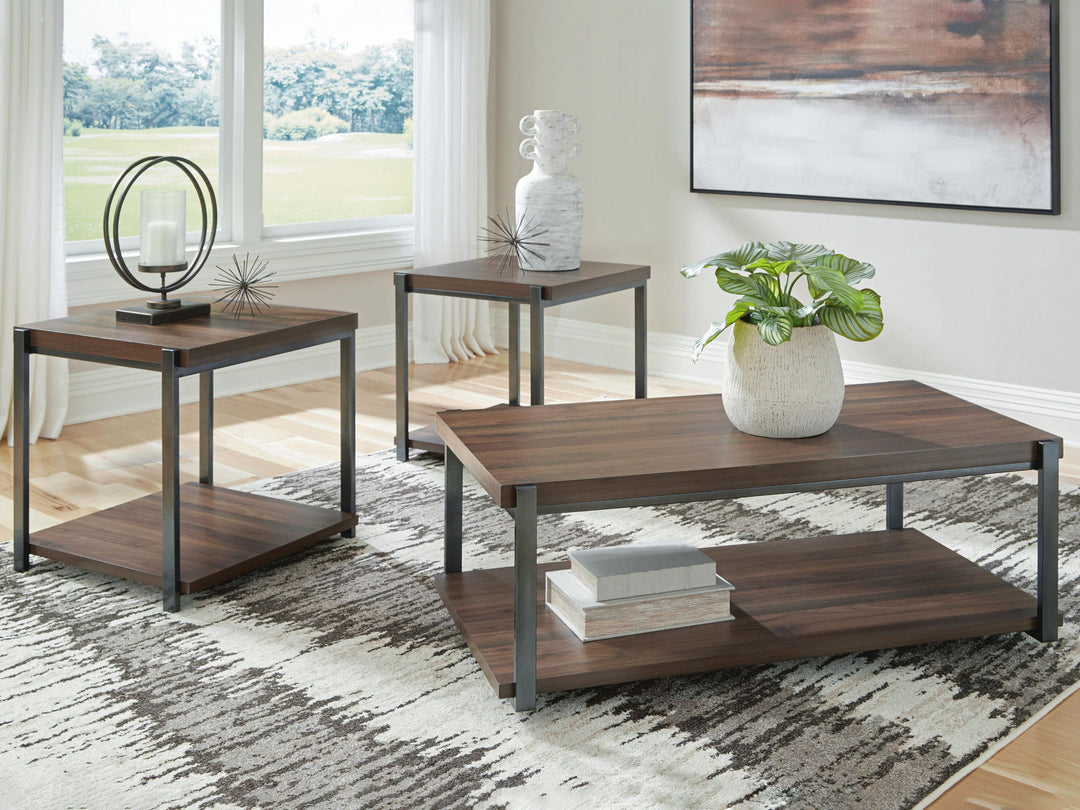 Trindwick - Occasional Table Set (Set of 3) - Brown / Gun Metal - Roberts Furniture & Mattress (Yorktown, VA)