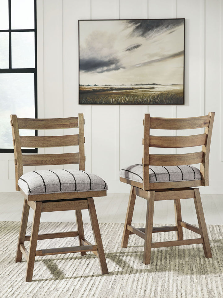 Ridgester - Upholstered Swivel Barstool (Set of 2) - Light Brown - Roberts Furniture & Mattress (Yorktown, VA)