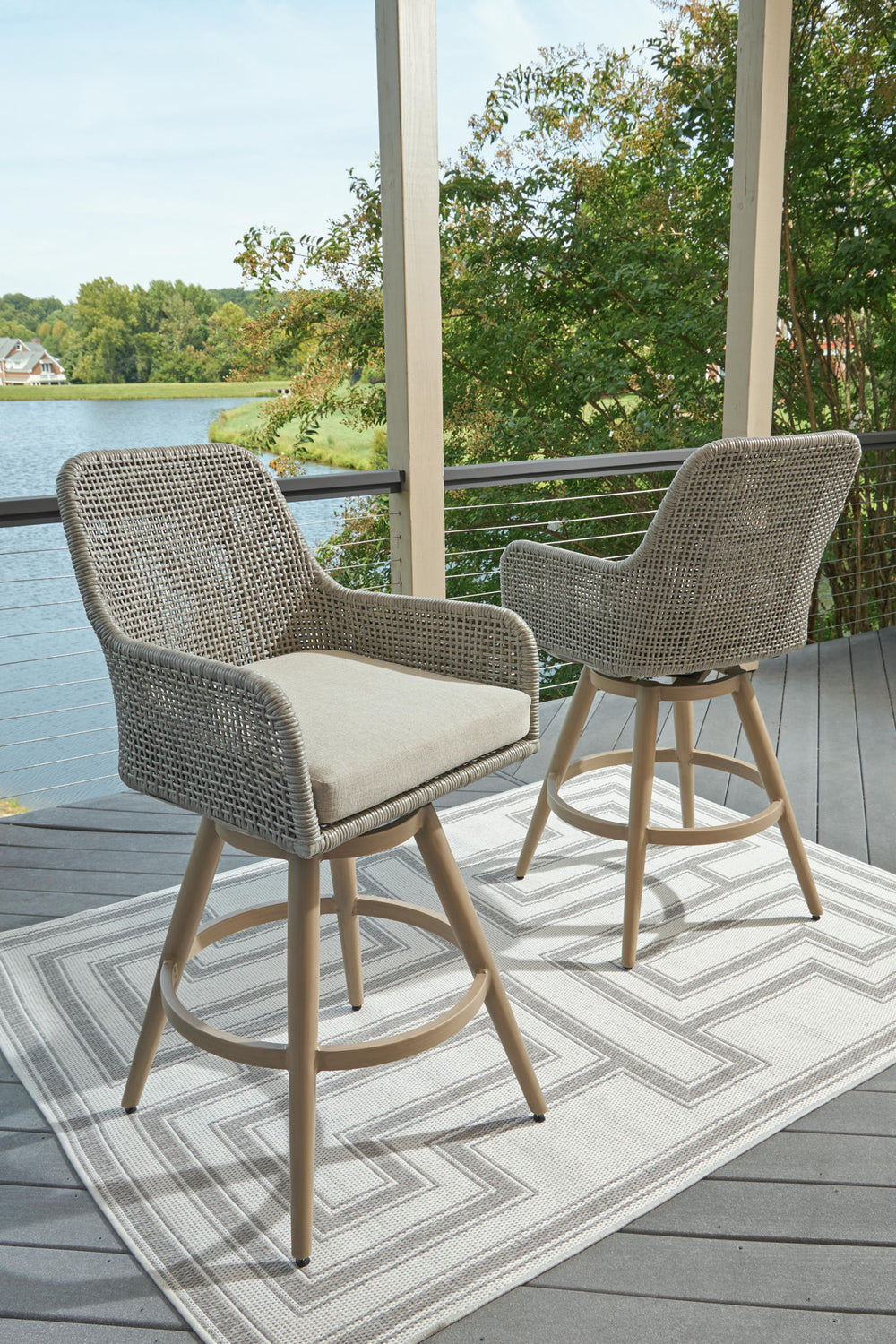 Seton Creek - Barstool With Cushion (Set of 2) - Beige / Gray - Roberts Furniture & Mattress (Yorktown, VA)