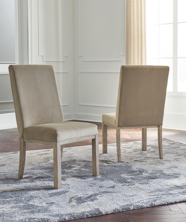 Chrestner - Dining UPH Side Chair (Set of 2) - Gray / Brown - Roberts Furniture & Mattress (Yorktown, VA)