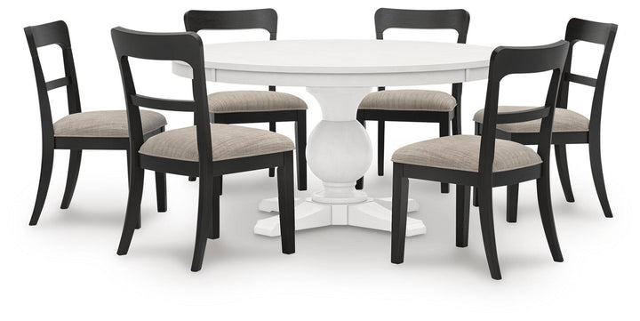 Greddinton - Round Dining Table Set - Black Chairs