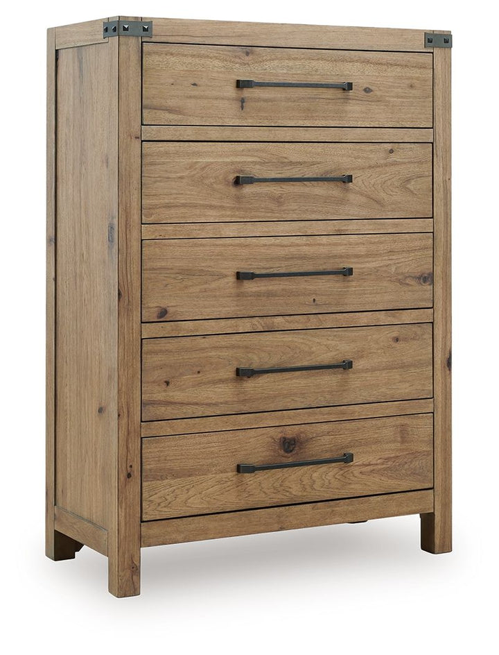 Ridgester - Five Drawer Chest - Light Brown - Roberts Furniture & Mattress (Yorktown, VA)