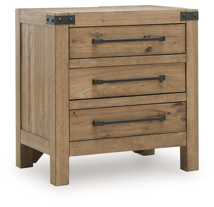 Ridgester - Three Drawer Night Stand - Light Brown - Roberts Furniture & Mattress (Yorktown, VA)