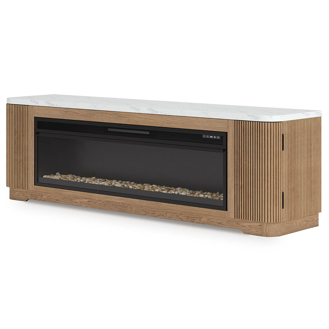 Camdill - 80" TV Stand With Electric Fireplace - Light Brown - Roberts Furniture & Mattress (Yorktown, VA)