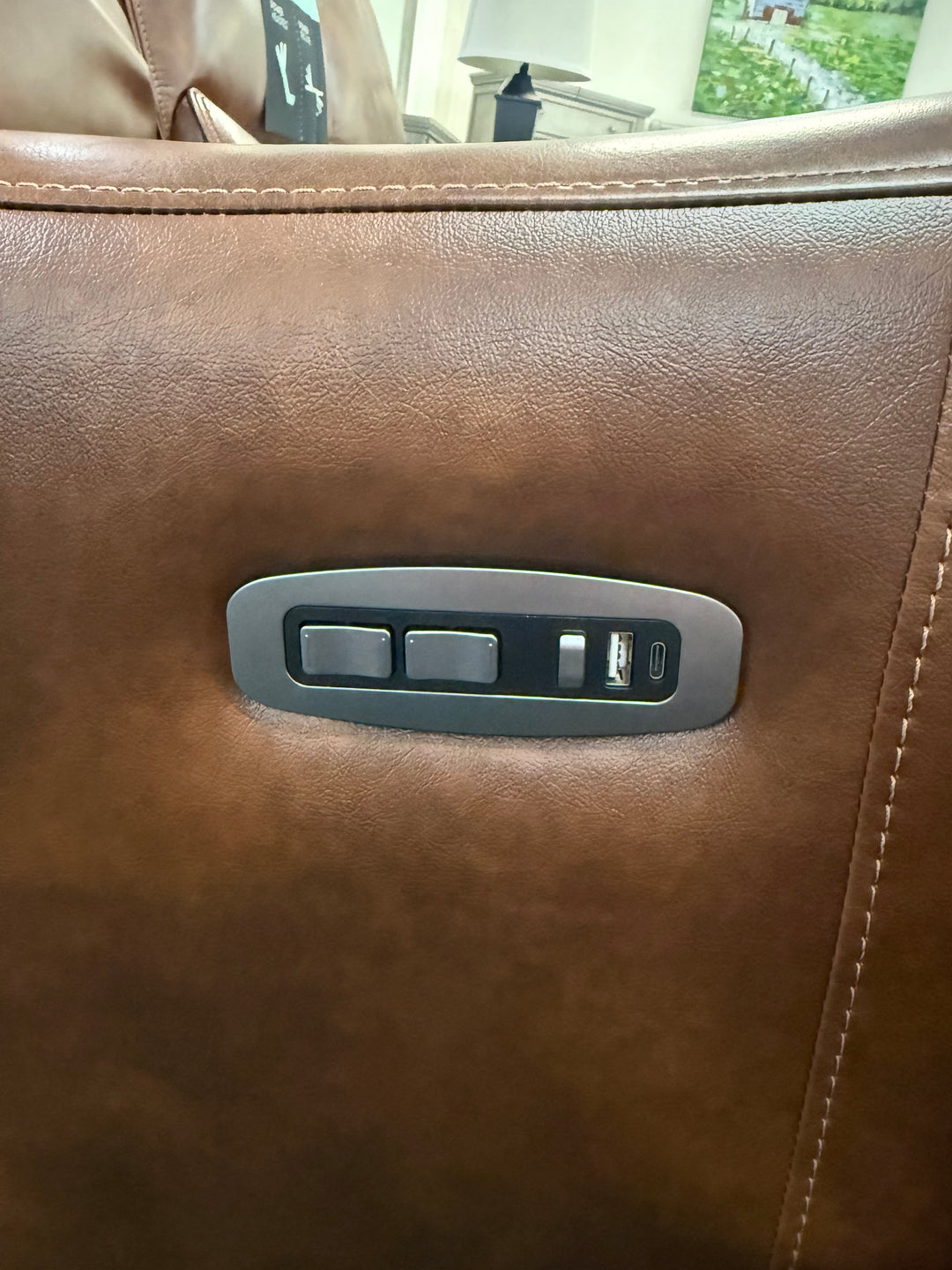 Corinthian Two-Piece Top Grain Leather Power Recliner sofa and console loveseat with Headrest and Footrest