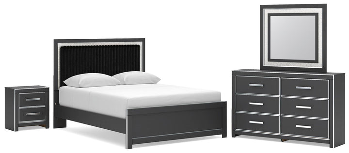 Zuraleus - 4 Pc. - Queen Upholstered Bed With Roll Slats, Dresser, Mirror And Nightstand - Black
