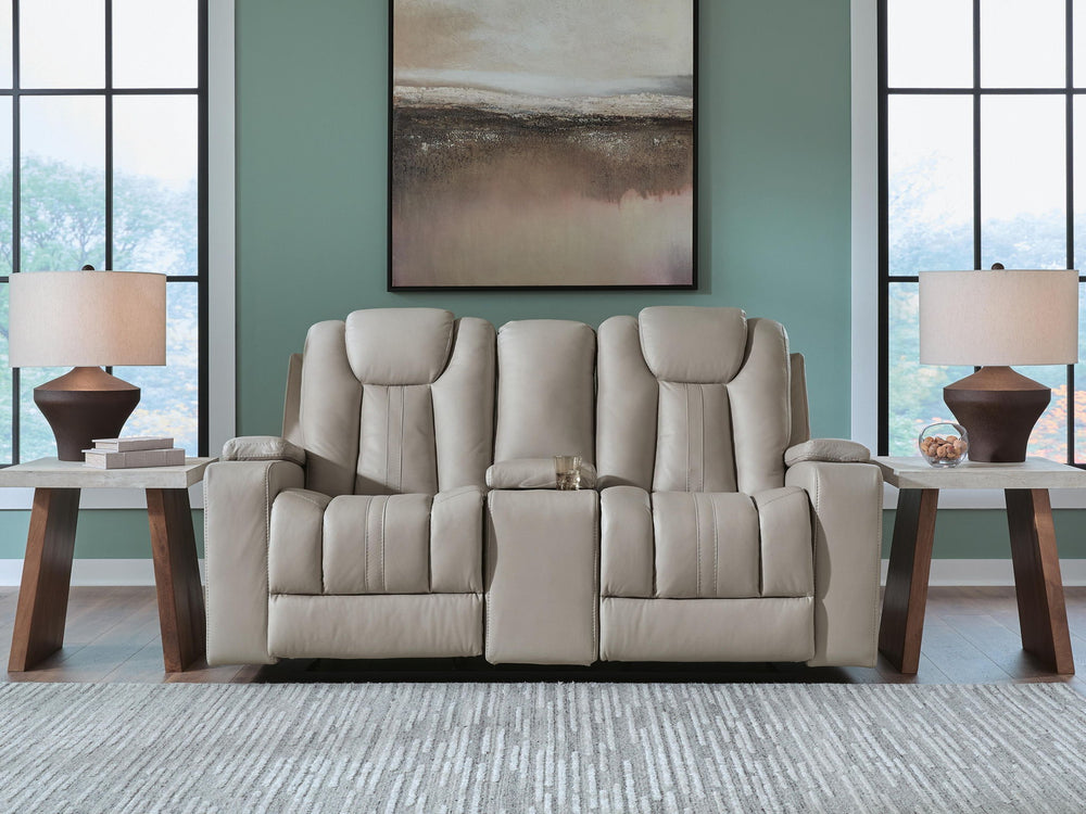 Elevate Edges - Glide Reclining Loveseat With Console - Coin - Roberts Furniture & Mattress (Yorktown, VA)
