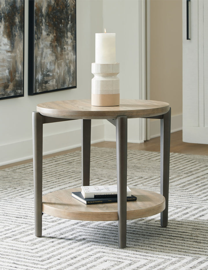 Dyonton - Round End Table - Light Grayish Brown