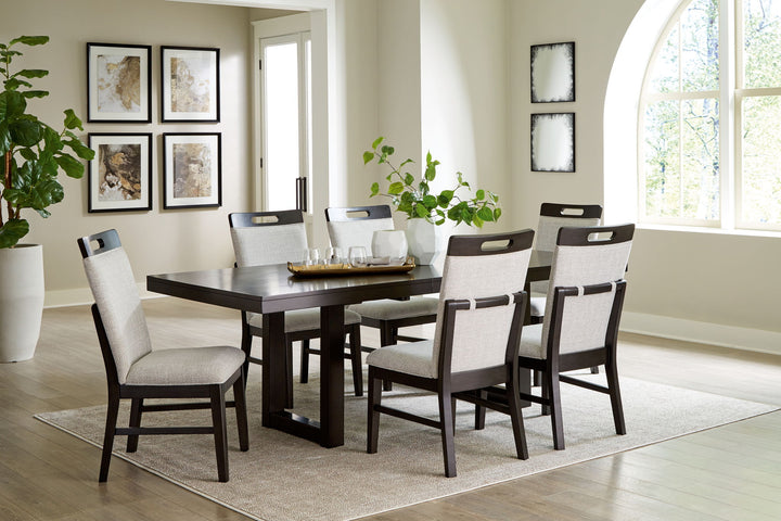 Neymorton - 7 Pc. - Rectangular Extension Table, 6 Side Chairs - Dark Grayish Brown - Roberts Furniture & Mattress (Yorktown, VA)