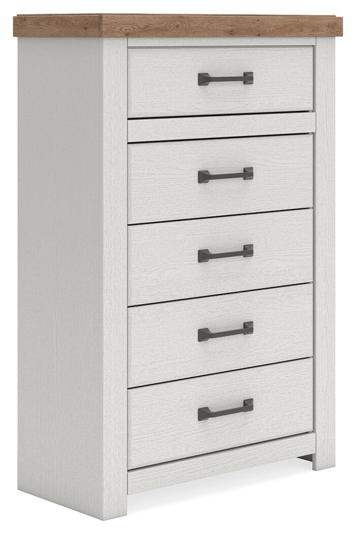 Savonport - Five Drawer Chest - White / Brown - Roberts Furniture & Mattress (Yorktown, VA)