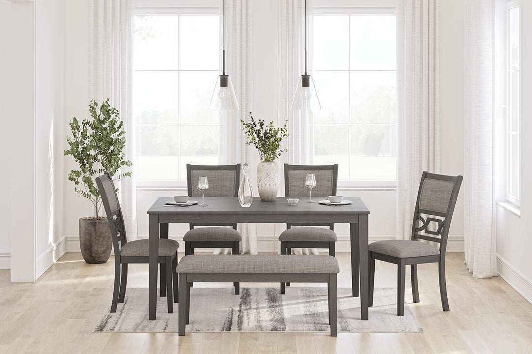 Wrenning - Dining Room Table Set (Set of 6) - Gray - Roberts Furniture & Mattress (Yorktown, VA)