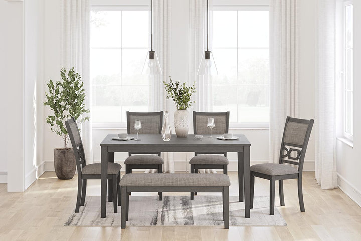 Wrenning - Dining Room Table Set (Set of 6) - Gray - Roberts Furniture & Mattress (Yorktown, VA)
