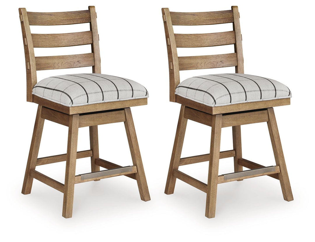 Ridgester - Upholstered Swivel Barstool (Set of 2) - Light Brown - Roberts Furniture & Mattress (Yorktown, VA)