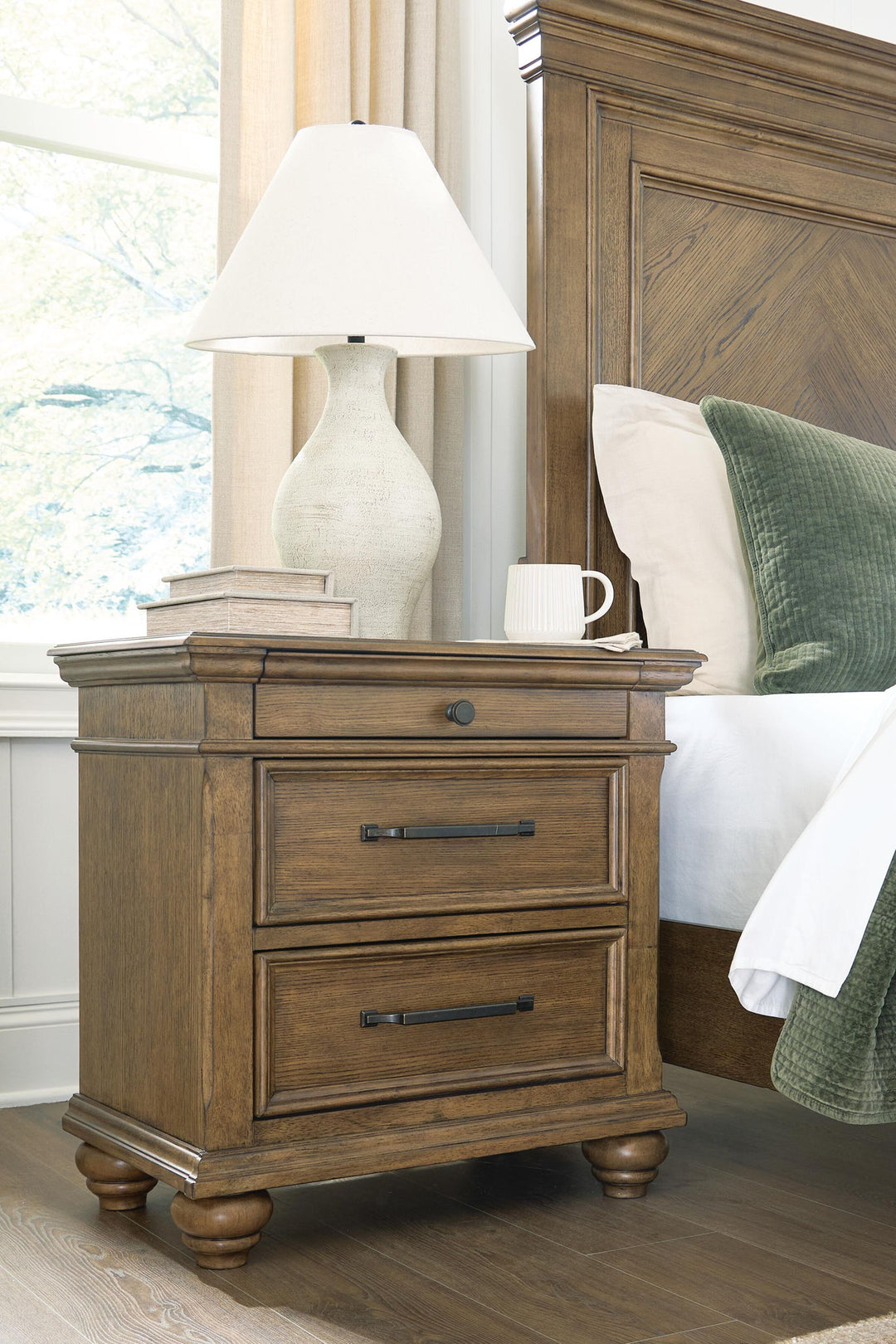 Karallin - Three Drawer Night Stand - Medium Brown - Roberts Furniture & Mattress (Yorktown, VA)