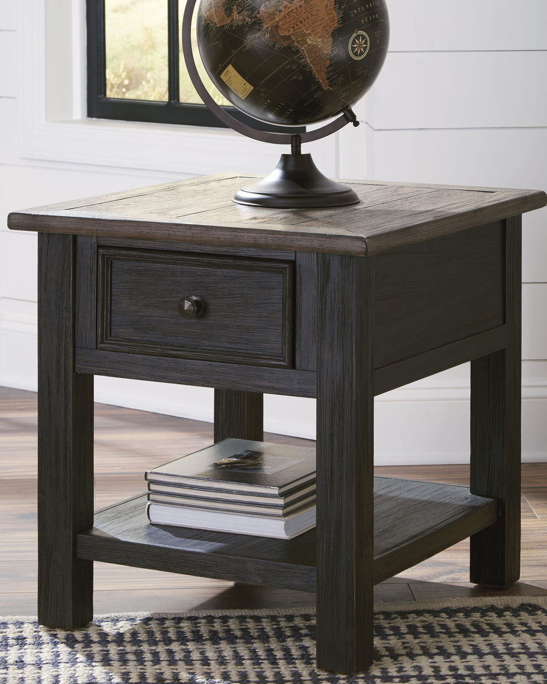 Tyler Creek - Rectangular End Table - Grayish Brown / Black