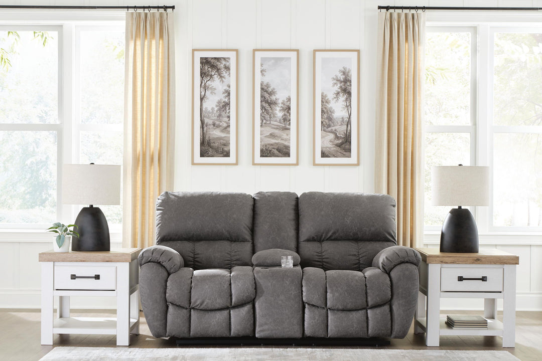Bakerstein - Power Recline Loveseat/Console/Adjustable Headrest - Galaxy