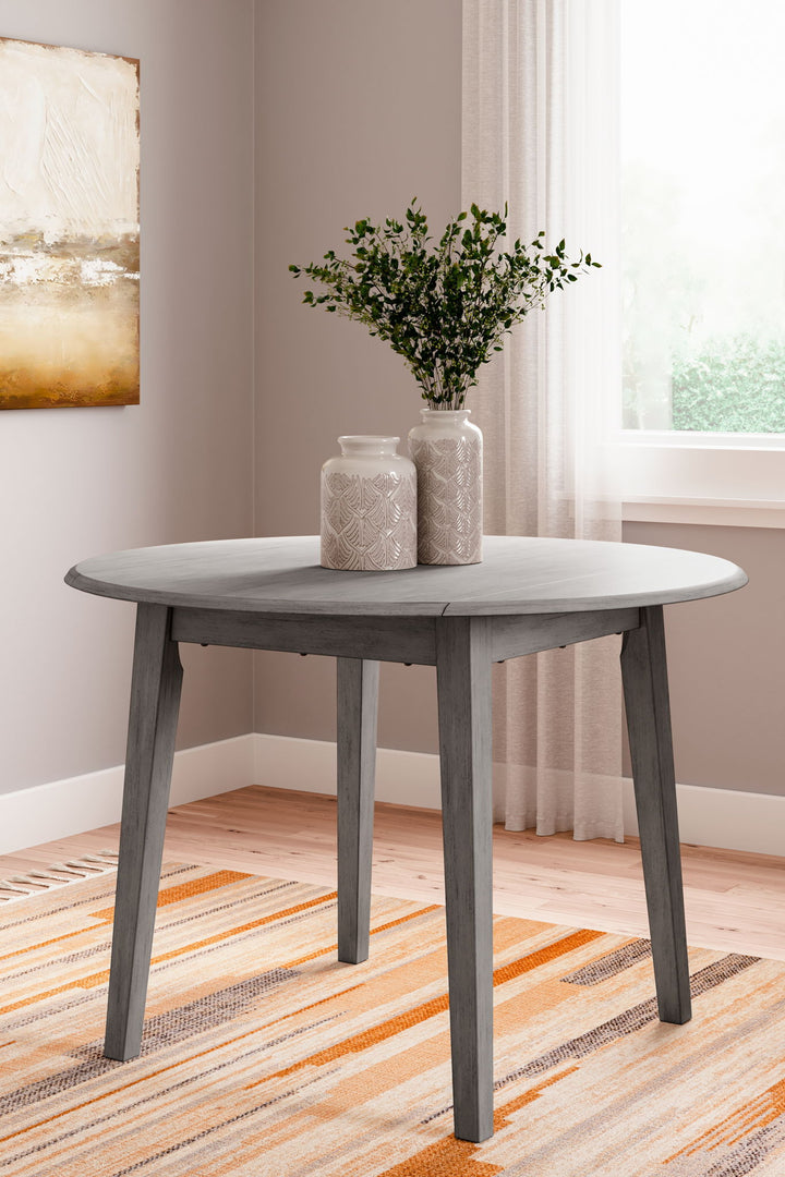 Shullden - 5 Pc. - Drop Leaf Table, 4 Side Chairs - Gray - Roberts Furniture & Mattress (Yorktown, VA)