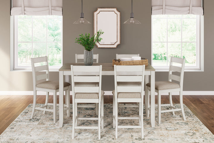 Skempton - Counter Height Dining Table and Bar Stools (Set of 7) - White / Light Brown