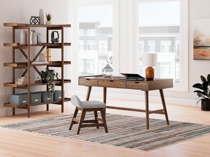 Lyncott - 3 Pc. - Home Office Desk, Chair, Bookcase - Brown - Roberts Furniture & Mattress (Yorktown, VA)