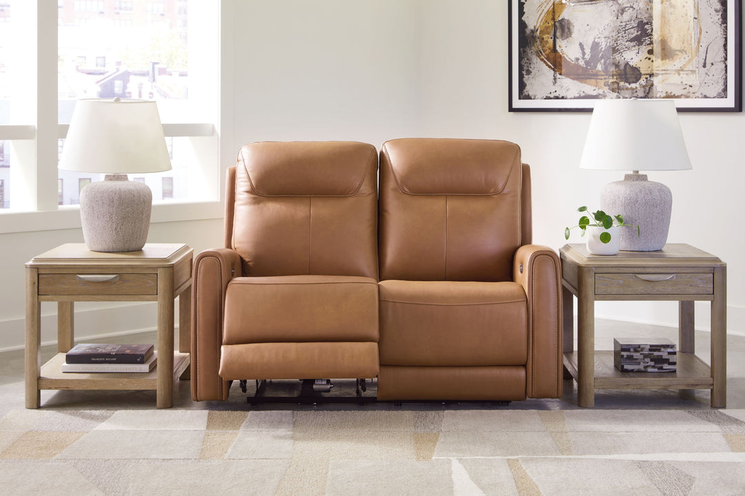 Tryanny - Power Reclining Loveseat/ Adj Headrest - Butterscotch