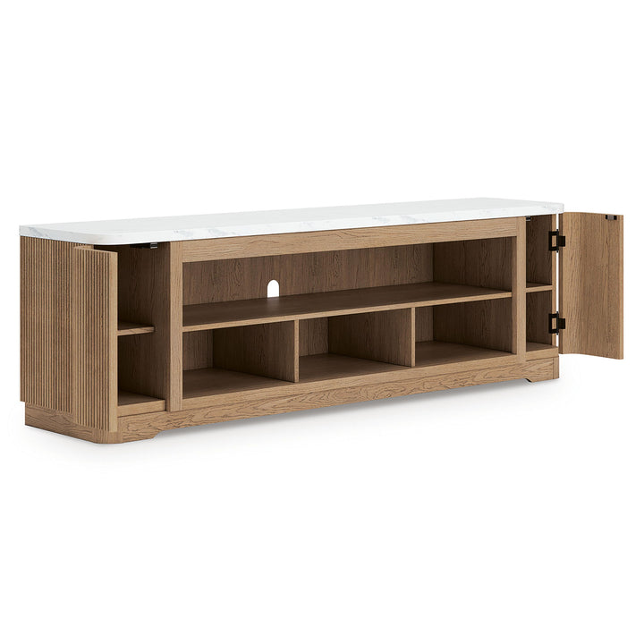 Camdill - XL TV Stand With Fireplace Option - Light Brown - Roberts Furniture & Mattress (Yorktown, VA)