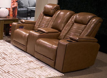 Gruaro - Power Reclining Loveseat With Console / Adjustable Headrest - Amber - Roberts Furniture & Mattress (Yorktown, VA)