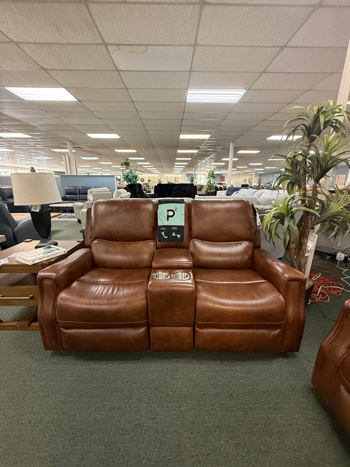 Corinthian Two-Piece Top Grain Leather Power Recliner sofa and console loveseat with Headrest and Footrest