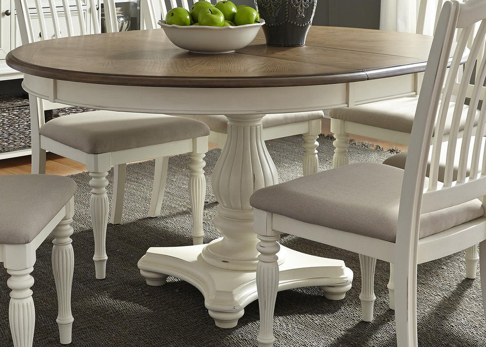 Liberty Furniture Cumberland Creek Pedestal Dining Table in Nutmeg/White 334-4860 - Roberts Furniture & Mattress (Yorktown, VA)