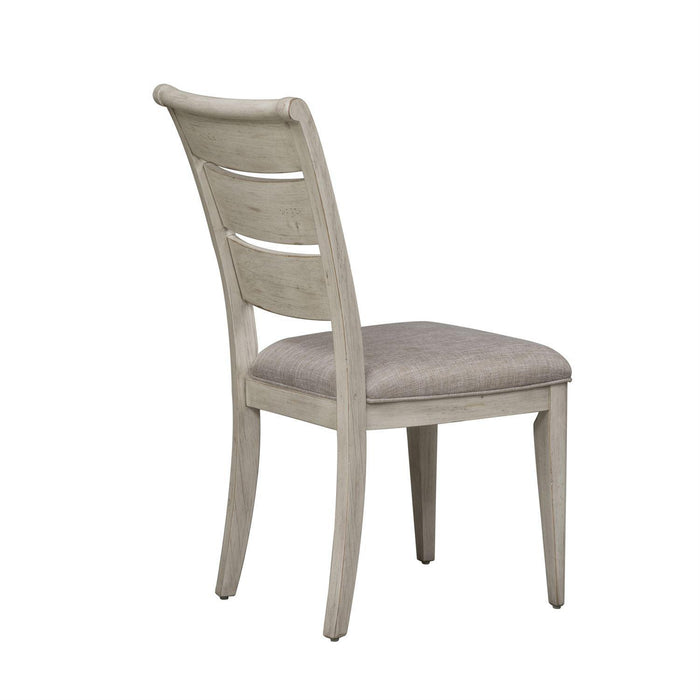 Liberty Furniture Farmhouse Reimagined Ladder Back Upholstered Side Chair (RTA) in Antique White (Set of 2) - Roberts Furniture & Mattress (Yorktown, VA)