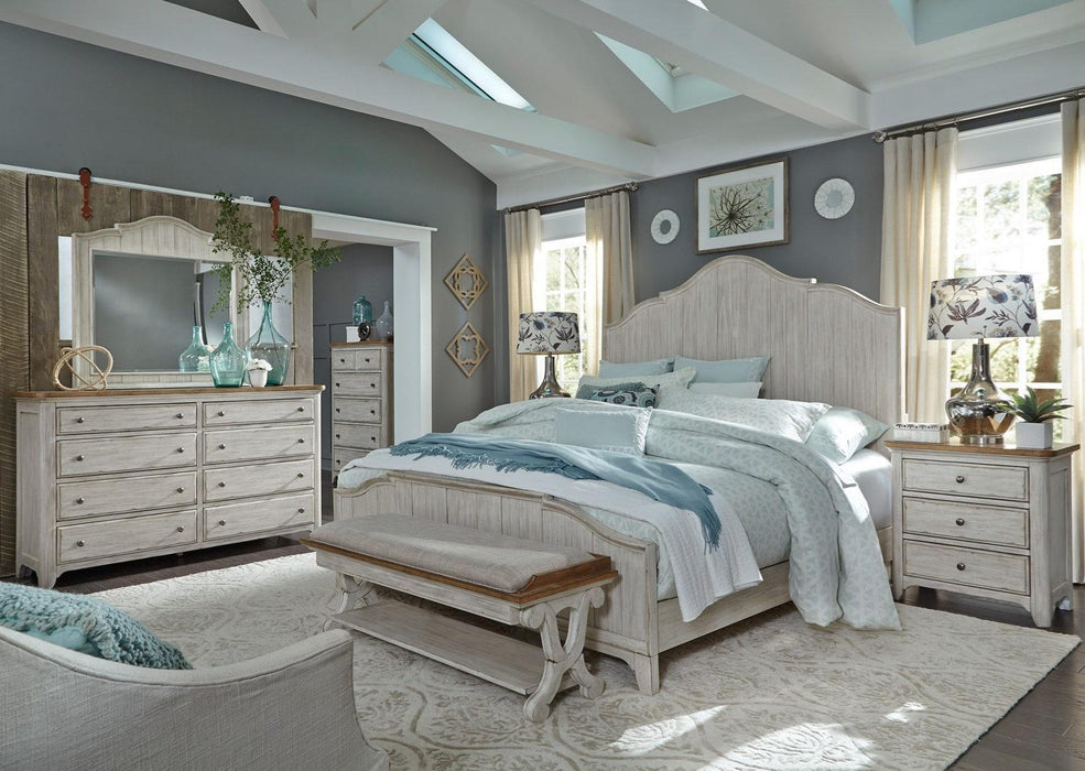 Liberty Furniture Farmhouse Reimagined King Panel Bed in Antique White - Roberts Furniture & Mattress (Yorktown, VA)