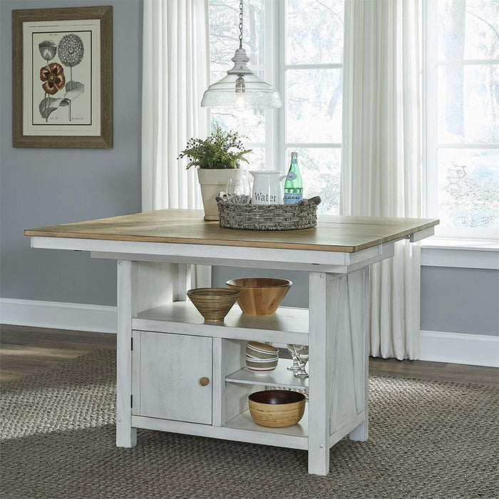 Liberty Furniture Lindsey Farm Kitchen Island in Weathered White & Sandstone