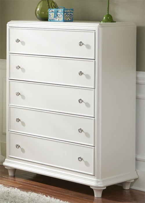 Liberty Furniture Stardust 5 Drawer Chest in Iridescent White - Roberts Furniture & Mattress (Yorktown, VA)